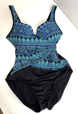 Купальник цельный женский Miraclesuit Escape размер 6 синий черный бюстгальтер на косточках - Изображение 1 из 4