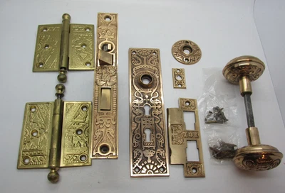 Antique K&D Victorian Eastlake Door Set & Bradford Lock Works Brass Hinges - Image 1 of 4