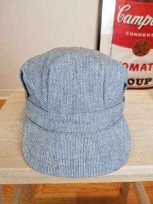 VINTAGE 50' UNBRANDED RAILROAD ENGINEER STRIPED HICKORY HAT SZ 7 1/2 - Image 1 of 4