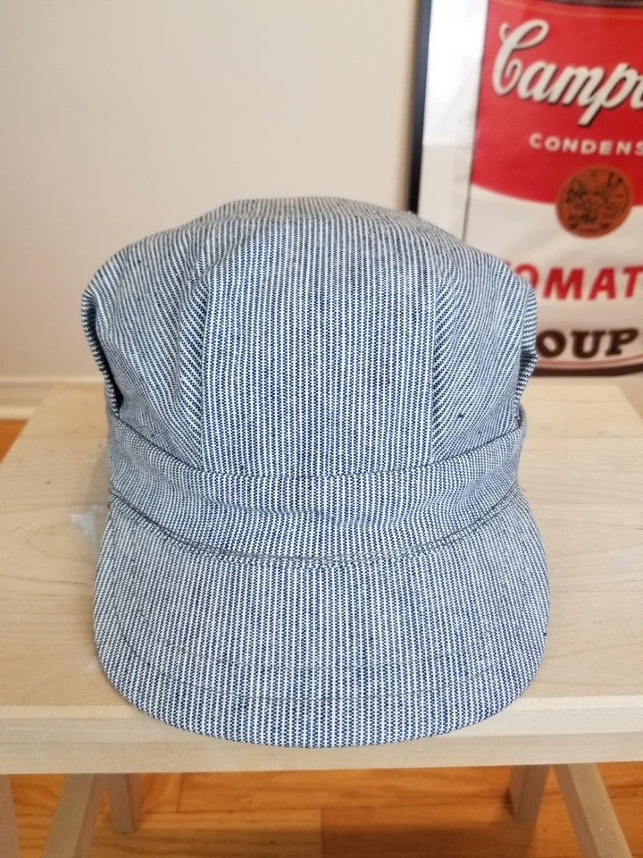 VINTAGE 50' UNBRANDED RAILROAD ENGINEER STRIPED HICKORY HAT SZ 7 1/2 - Image 1 of 4