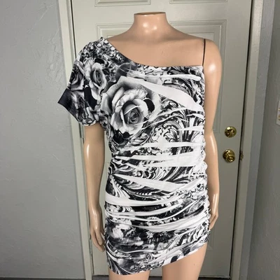 Винтажное женское платье Y2K Wet Seal XL на одно плечо с цветочным узором сделано в США эластичное мини T7 - Изображение 1 из 4