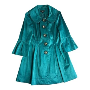 BCX TEAL SATIN RUFFLE COLLAR TRENCH CORP CORE versatility barbie core - Picture 1 of 5