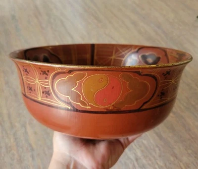 Cuenco de madera vintage lacado japonés ONMYODO ceremonial mediados de siglo MCM 1950 Foto 1 de 4