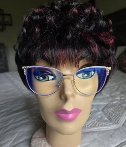 NUEVO Gafas de moda ojo de gato marco púrpura y oro rosa detalles de diamantes de imitación - Imagen 1 de 7