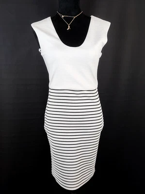 Vestido midi Maxim para mujer talla S blanco negro a rayas ceñido al cuerpo sin mangas con cremallera trasera Foto 1 de 4