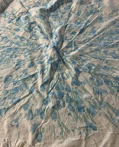 Vintage 60’s Vera Neumann Blue Floral Fringe Round Tablecloth Mid Century 56” - Picture 1 of 5