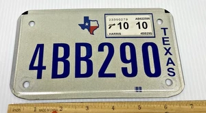 Texas Motorcycle License Plate 4BB290 Oct 10 Harris County Expired Display ONLY - Picture 1 of 3