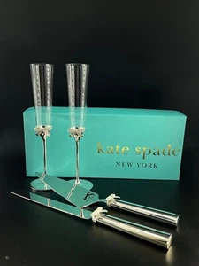 Champagne Flute Pair Cake Server Set Kate Spade Grace Avenue Bow Lenox - Picture 1 of 11