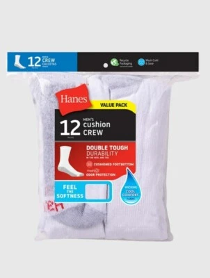 *NUEVO* Calcetines Hanes Doble Durabilidad Durabilidad Para Hombre, Paquete de 12 Foto 1 de 3