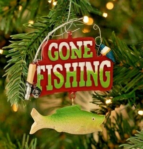 "Letrero adorno de caña y carrete peces pescadores caña y carrete ""Gone Fishing"" - Imagen 1 de 6