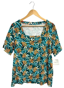 Croft & Barrow women's Basic tropical top short sleeve square neck size 1X - Picture 1 of 12