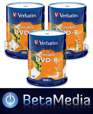 300 x Verbatim blank DVD-R 16x 4.7GB - White Inkjet Printable DVD Discs - Image 1 of 3