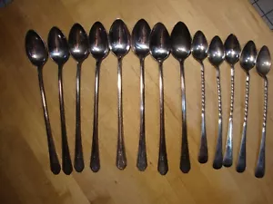 Lote de cucharas vintage mango torcido M K y Roggers mango largo lote de 13 in - Imagen 1 de 10