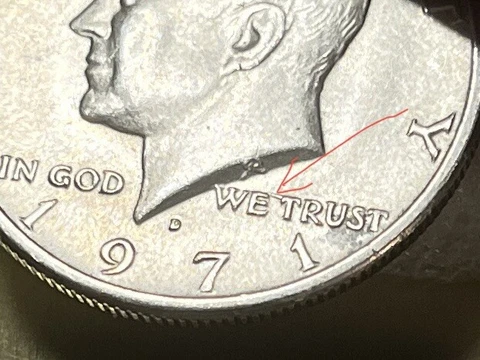 1971D Kennedy Half Dollar Observe Die Chip “T”#13 Cover