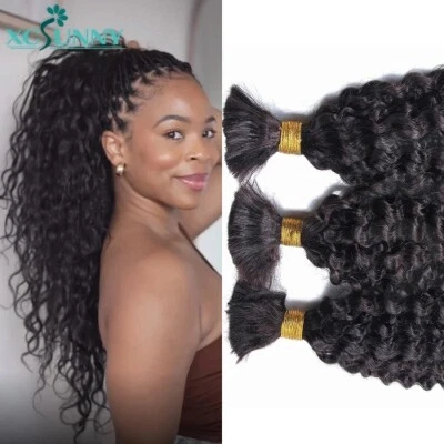 Extensiones de extremos completos rizadas de onda profunda trenzado sin trama cabello humano a granel 3 un./5 un. Foto 1 de 4