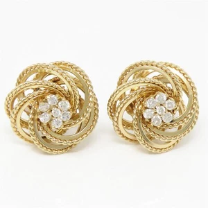 NYJEWEL 14k Yellow Gold 0.9ct Diamond Floral Omega Back Earrings - Picture 1 of 5