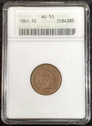 1861 Indian Head Cent ANACS AU53 Old Holder 2584385 Exquisite Coin Rare Cover