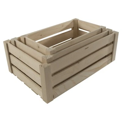 Plain Wooden Slatted Fruit Crates Containers in 3 Sizes/Apple Storage Crate Box  - Image 1 of 4