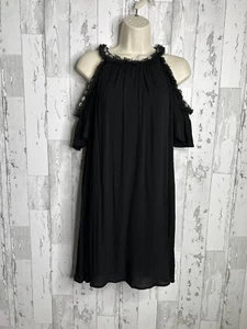 Vestido As U Wish Hombro Frío XS Negro Forrado Ligero Gasa Línea A Nuevo con Etiquetas - Imagen 1 de 13