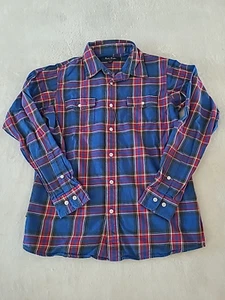 Brooks Brothers Boys Plaid Fleece Shirt Size M Red Blue Flannel Button Down - Picture 1 of 14