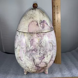 Sascha Brastoff Egg Shaped Covered Dish Footed Multicolor Mauve Gold READ BELOW - Picture 1 of 10