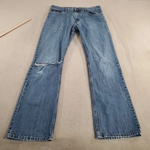 Levis 527 Jeans Mens 34x34 Blue Low Boot Cut Faded Medium Wash Denim Distressed* - Picture 1 of 13