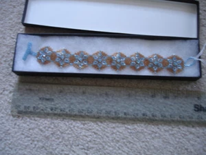 Hexagonal crystal & glass delica bead bracelet gold and turquoise - new - Picture 1 of 4