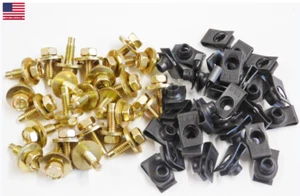 5/16" x 15/16" YELLOW Body Bolts & BLACK U-Nut Clips Ford Lincoln Mercury 25 ea - Foto 1 di 1