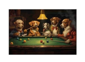 Best Gift Home Decor Dogs Playing Pool billiards Painting Printed On Canvas II - Picture 1 of 8