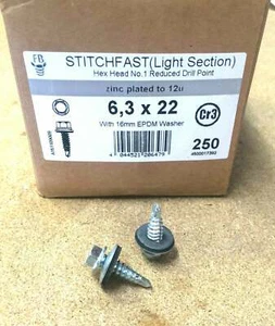 6,3 x 22 Cabeza Hexagonal COSTURA Techos TEK Tornillos para SECCIÓN LIGERA ACERO - 250 - Imagen 1 de 2