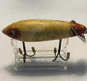 HEDDON Dowagiac Vintage Fishing Lure / White /Red /Glass Eyes, Painted Red Gills - Picture 1 of 6