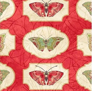 Northcott Artisan Spirit - Serendipity - Butterfly on Red - cotton fabric - Picture 1 of 3