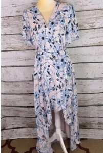 Parker Blue Floral High- Low Lined Wrap Belted Dress Size XS 0-2 NWT $455 - Picture 1 of 18