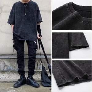 Unisex Herren Baggy ausgefranste Shirts Distressed Kurzarm Tops Tee Gothic Harajuku - Bild 1 von 7
