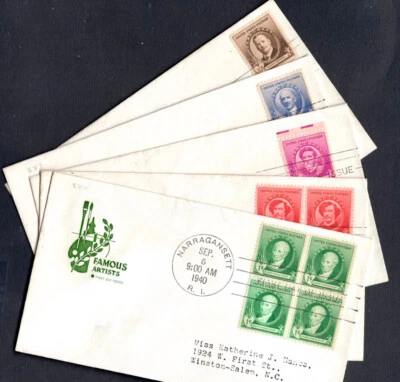 US 1940 Famous Authors First Day Covers Set #884-888 - Image 1 of 3