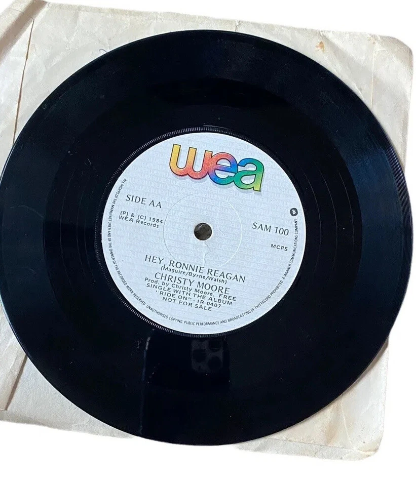 Christy Moore Hey Ronnie Reagan 7" Vinyl 45 Ballad Ballinamore 1984 Free Single - Image 1 of 4