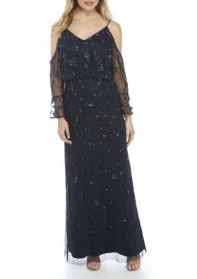 Vestido o Vestido ADRIANNA PAPELL 6 Crepúsculo Cuentas Gasa Popover Nuevo con Etiquetas $249 Foto 1 de 2