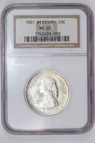 1921 MISSOURI SILVER COMMEMORATIVE HALF DOLLAR NGC MS65 - VERY PQ! Cover