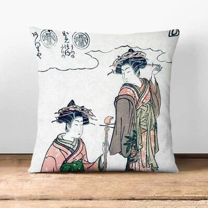 Plump Cushion Two Geisha Isoda Koryusai Soft Scatter Throw Pillow Cover Filled - Picture 1 of 10