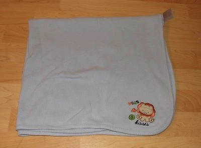 Just Born Blue Lion Hugs Kisses WAFFLE weave THERMAL baby BLANKET 28 x 32 Baby - Image 1 of 4