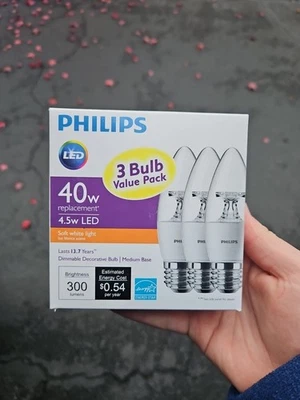 PACK OF 3 — Philips LED Dimmable Bulbs E26, 4.5w, 300 Lumens Dimmable Decorative - Image 1 of 4