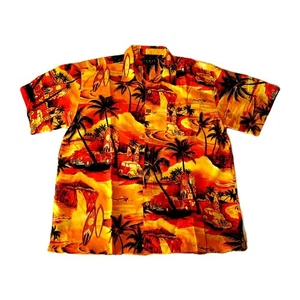Lowes Men's Hawaiian Shirt Size XL Orange Tropical Beach Sunset & Cars Print - Foto 1 di 12