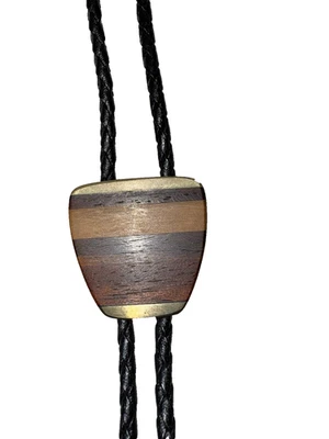 Corbata y puntas vintage Sky West de madera pulida natural en capas con cuero Foto 1 de 4