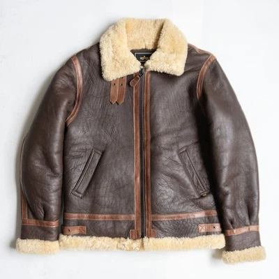 Chaqueta Bomber Alpha Industries B-3 Piel de Oveja Marrón L Cuero De Colección Auténtica Foto 1 de 4