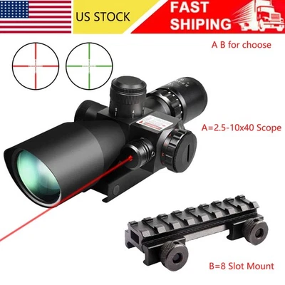 Mira telescópica 2,5-10x40 roja verde mil-punto iluminada láser rojo/bajo perfil montaje de 8 ranuras Foto 1 de 4