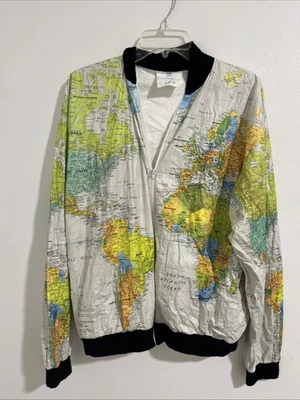 Jaqueta bombardeiro vintage Wearin' the World mapa XL papel como tecido - Imagem 1 de 4
