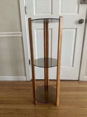 MCM Teak Smoked Glass Side Table Tiered 36”x12” - Image 1 of 4