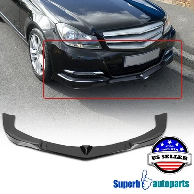Fits 2012-2014 Mercedes Benz C-Class W204 Glossy Black Front Spoiler Lip Foto 1 de 4