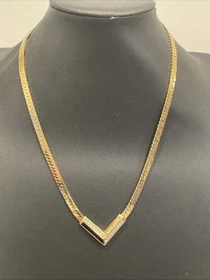 Rare Christian Dior Black Enamel Rhinestone V-shape Gold Tone Necklace - Image 1 of 4