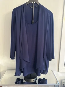 Susan Graver Every Day Navy Blue 2pc Cardigan Tank Set 3X Draped Chic Elegant - Picture 1 of 8